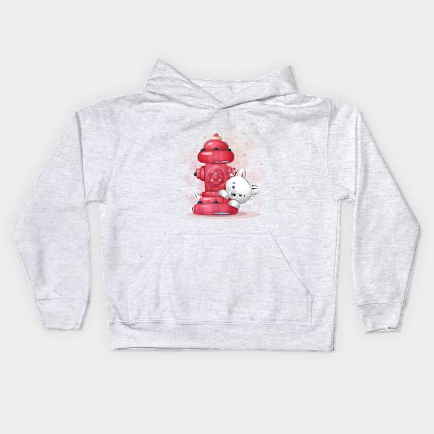 Puppy Red Fire Hydrant Kids Hoodie by PuppyCharacterDesigns